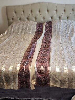 NWOT Decorative Sheer Gold and Burgundy Curtain Panel Pair  Home Accents 54 X 86